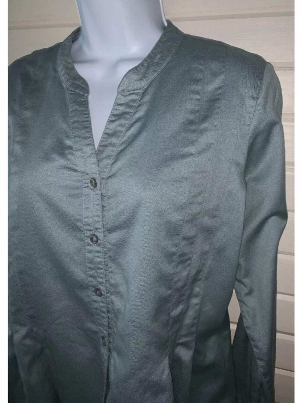 J Jill Womens Sz SMALL Tunic Top Button Front Green 100% Cotton EUC